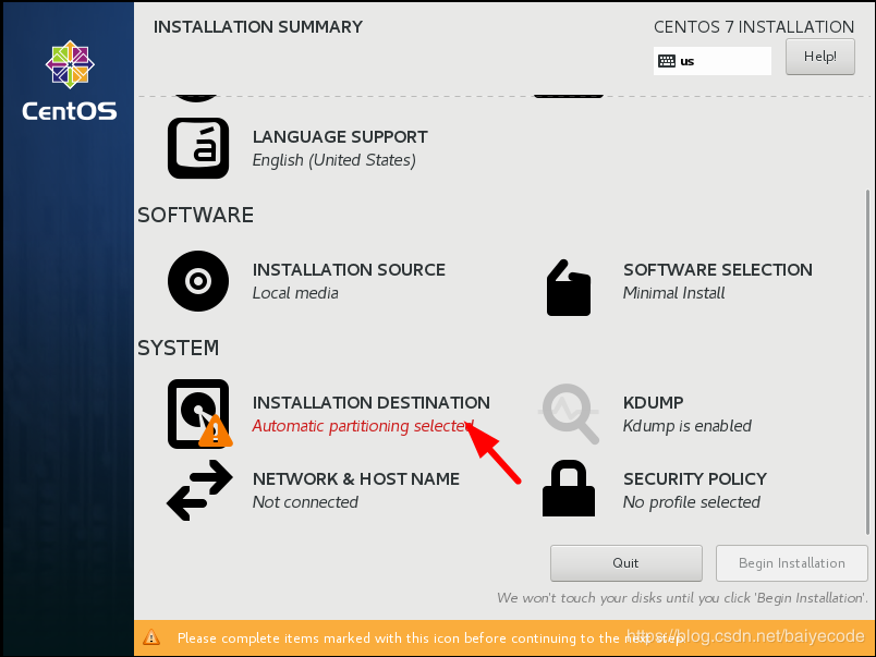 vmware搭建Linux操作系统选项installation destination