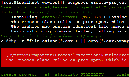 laravel安装报错：The Process class relies on proc_open, which is not available on your PHP installation